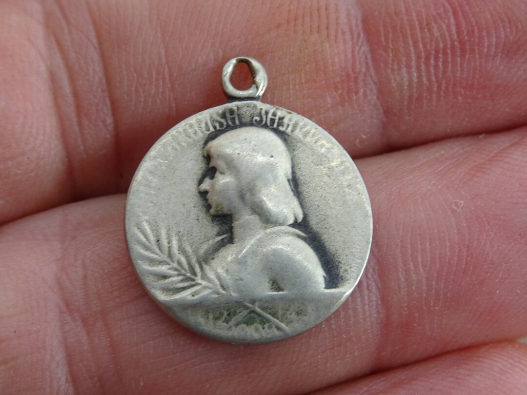 Religious Antique French Catholic Silver Plated Medal Charm Pendant ...