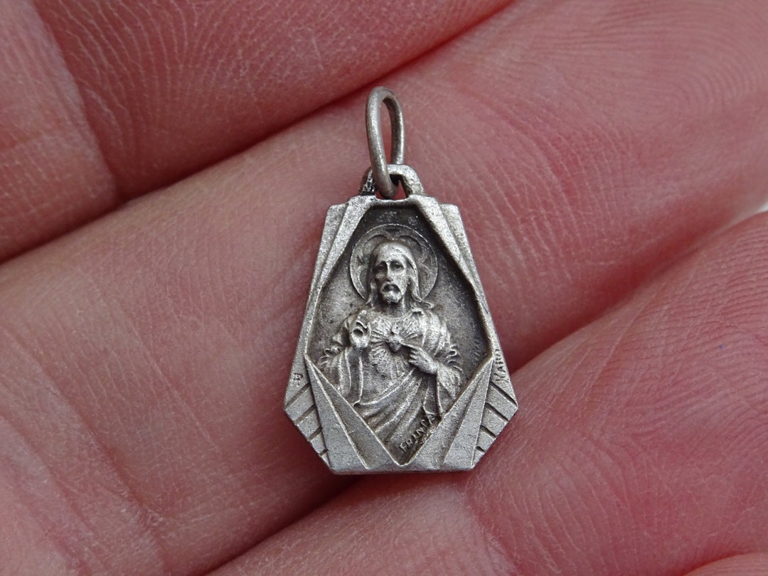 Religious Antique French Silver Plated Catholic Medal Pendant Charm ...