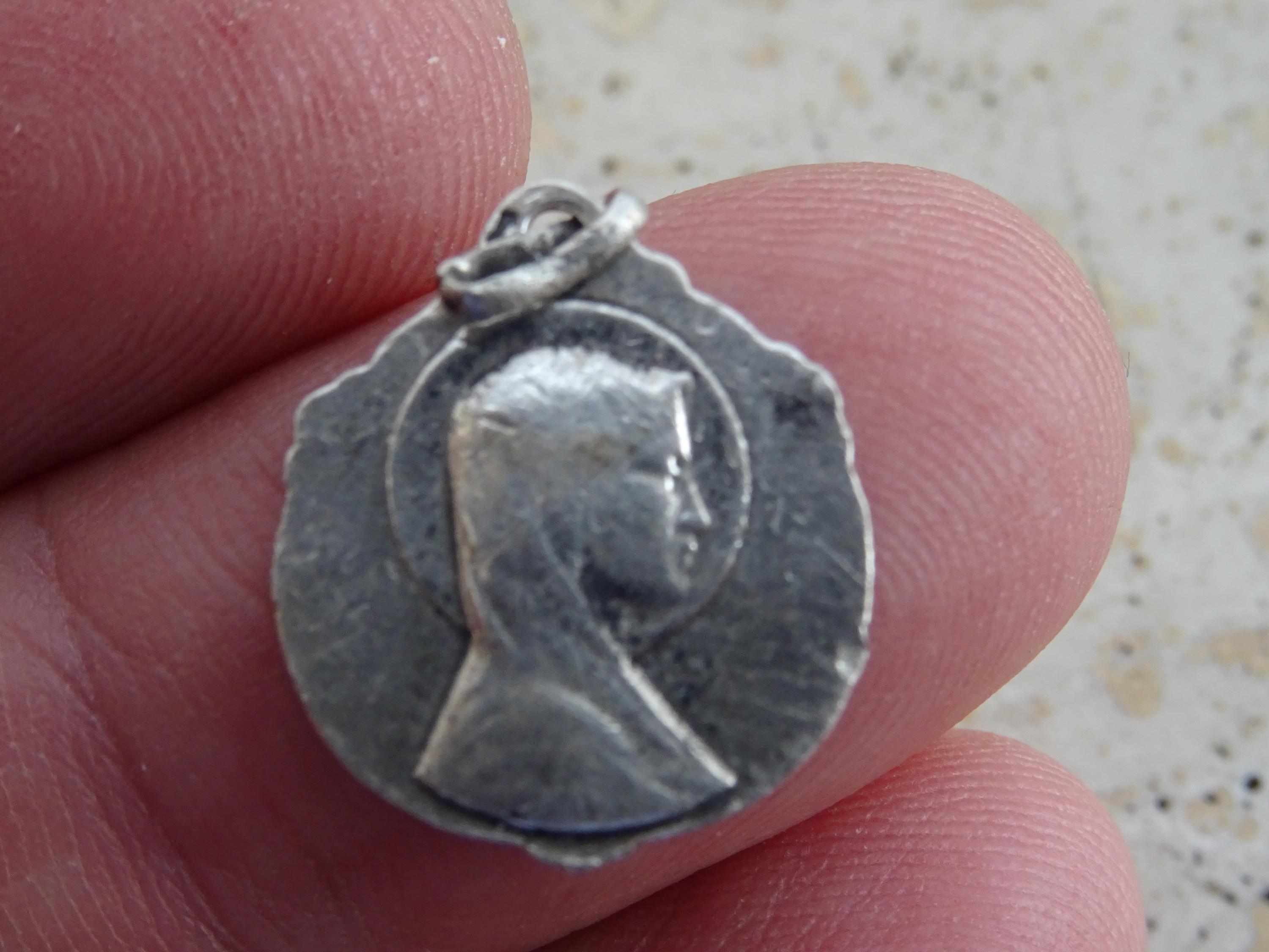 Religious Antique French Silver Plated Catholic Medal Pendant
