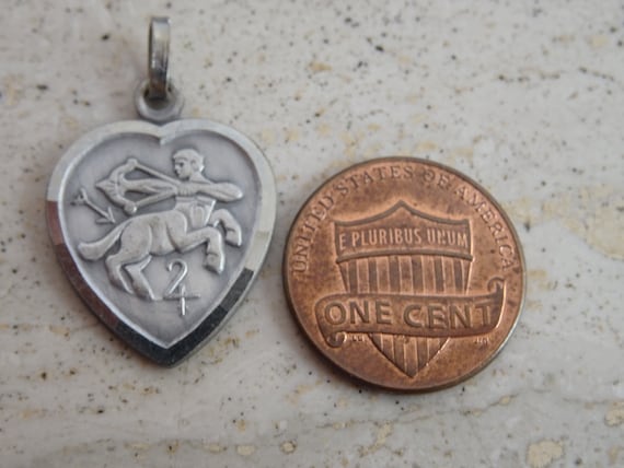Vintage silvered Zodiac medal medaillon pendant c… - image 2