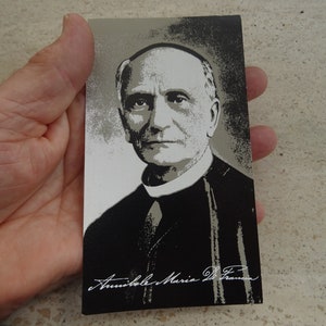Religiöse katholische Karte Schrein Reliquiar Relikt aus dem Tuch des Seligen Annibale M. Di Francia. ( O 30 )