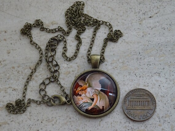 Religious French brass necklace chain with medal … - image 2