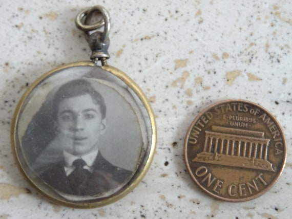 Antique French copper photo holder locket medal m… - image 2