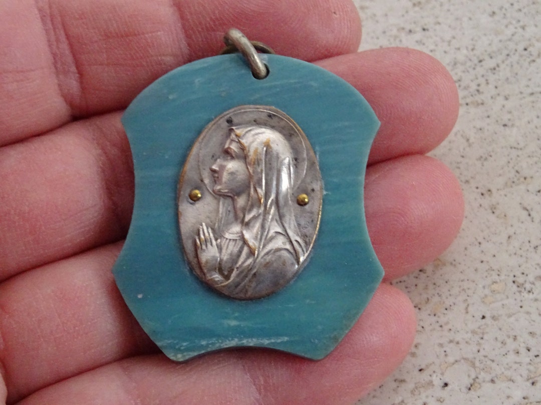 Religious Antique French Silver Plated Catholic Medal Pendant Charm ...