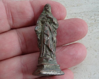 Religious antique French catholic silvered ledden statue miniature figure of Holy Christ Our Lord. ( D 41 )