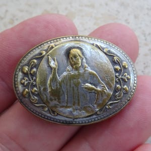 Religious vintage silver Catholic pyx box Rosary Case Miniature Box Container of Holy Communion Chalice with Holy Jesus Christ.  A 6