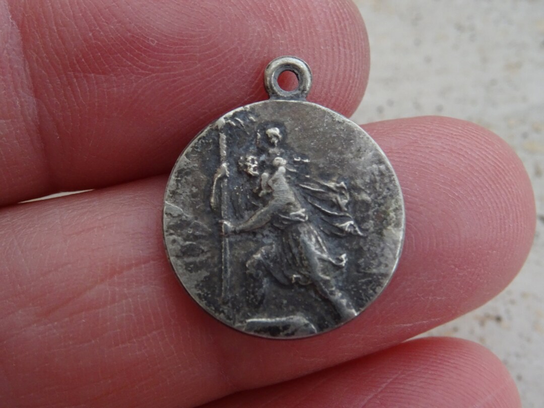 Religious Antique French Catholic Silver Plated Medal Pendant Medallion ...