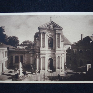 Religiöse antike französisch-katholische Karte gesegnete Heilige Therese von Lisieux mit Bild der Kapelle der Karmeliten draußen. ( 10 )