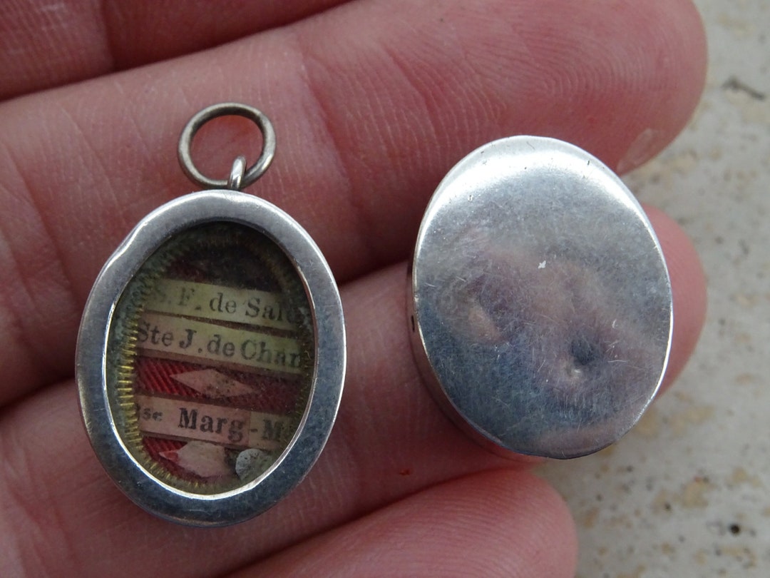 Religious Antique Catholic French Shrine Reliquary With Relics of Saint