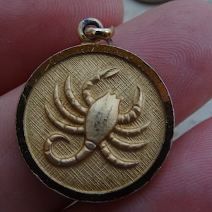 Vintage gold plated vermeil Zodiac medal pendant medaillon medallion Constellation sign of Scorpio and Saint Christopher. ( B 7 )