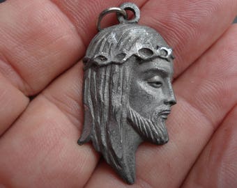 Religious antique French catholic medal pendant medallion Holy charm of Holy Jesus Christ Our Lord.  ( 2  )