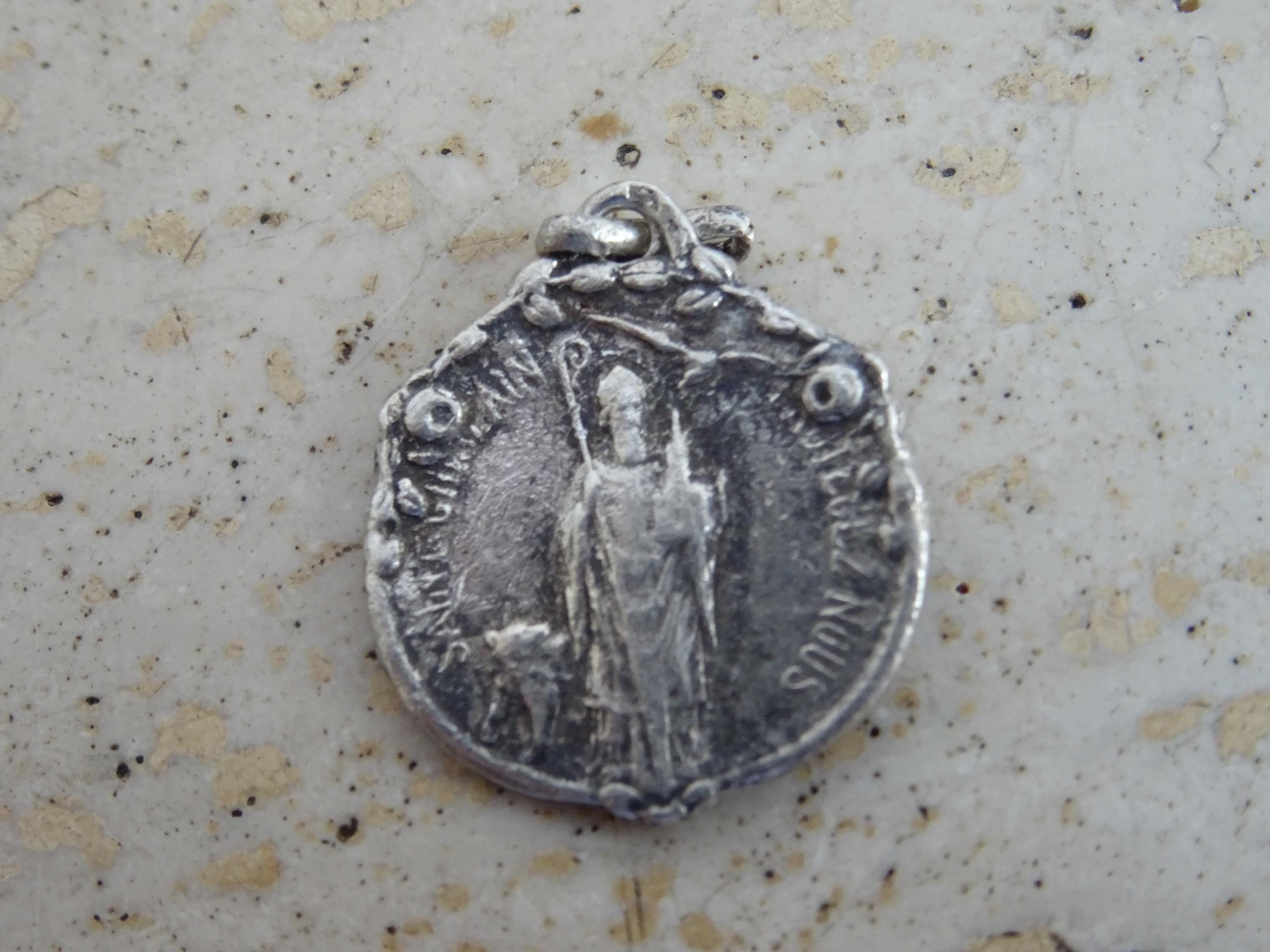 Religious Antique French Silver Plated Catholic Medal Pendant