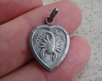 Vintage silvered Zodiac medal pendant medaillon charm medallion Constellation sign of Scorpio. ( D 15 )