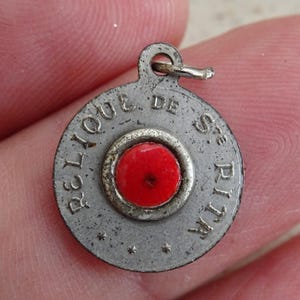 Religious antique French catholic silver plated medaillon Holy charm medallion relic pendant medal shrine of Saint Rita. ( X 17 )