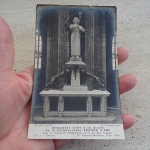 Francés antiguo utilizado postal postal con estatua del monumento de Juana de Arco Juana de Arco con recuerdo del monumento de Orleans. ( D 5 )
