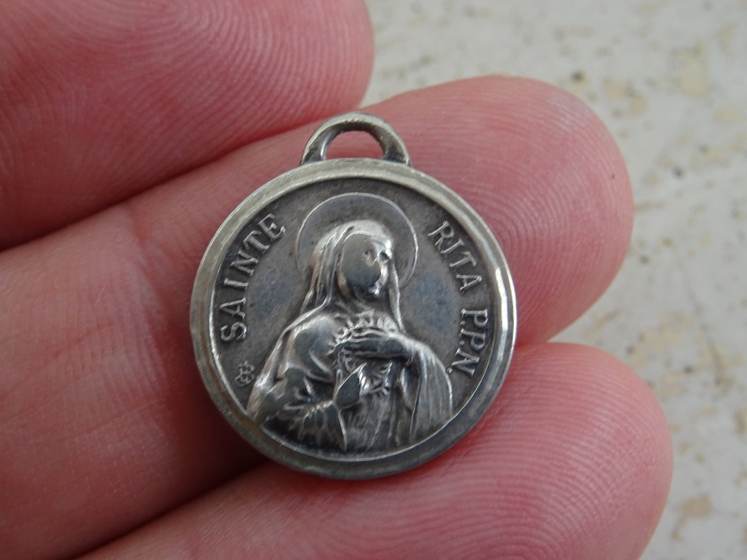 Religious Antique Silver Plated Medal Pendant Medaillon Charm Etsy UK