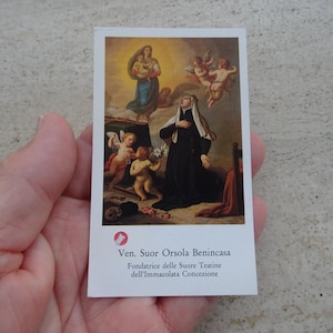 Religiöse katholische Karte Schrein Reliquiar Relikt aus dem Tuch des Seligen Saint Orsolo Benincasa. ( ZZ-15 )