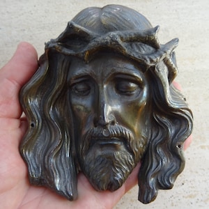 Religious antique French catholic solid plaque  torso body trunk statue head of Holy Jesus Christ Our Lord. 8