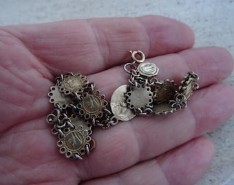 Religious French vermeil gold plated catholic bracelet of Holy Virgin Mary and Holy Jesus Christ. (  D 4 )