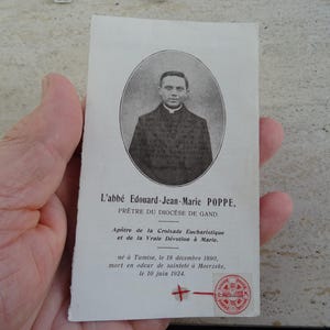 Cartão de santuário católico antigo religioso com relíquia relicária de Santo Eduardo Poppe. ( PP 49 )