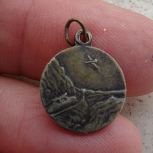 Religious antique French silver plated medal pendant medaillon holy charm of Saint Christopher, Christophorus, Travellers medal.  C 20