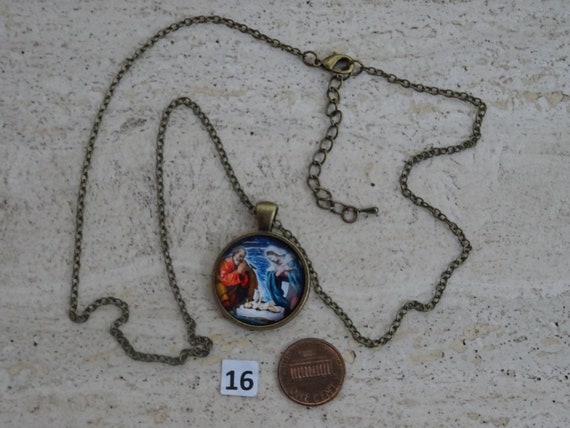 Religious French brass necklace chain with medal … - image 8