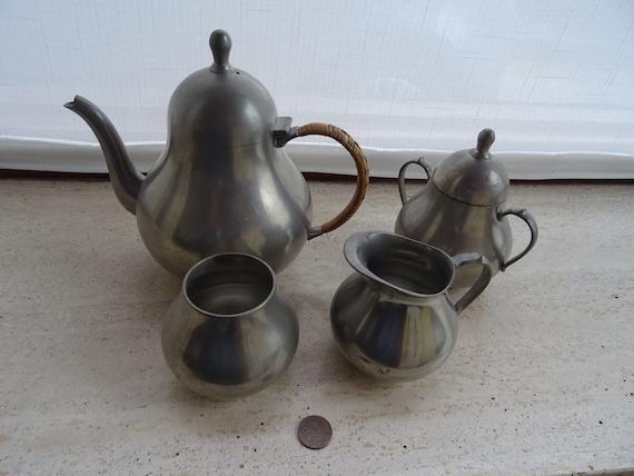 Vintage Pewter ( MARKED HANS KLEIN ) Tea Set With Tea Pot Zoltan