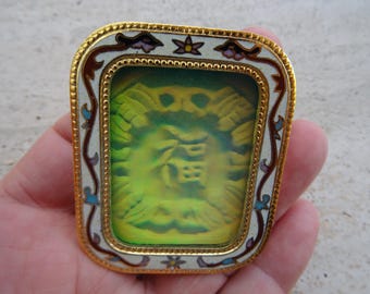 Capilla de altar religiosa esmaltada en oro vermeil con holograma de 福 (fú), felicidad, suerte y fortuna. ( 11 )