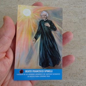 Religiöse katholische Karte Schrein Reliquiar Relikt aus dem Tuch des Seligen Saint Francesco Spinelli. ( O2 )