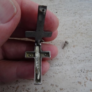 Rare religious antique silver plated shrine pendant to open reliquary cross, relic holder cross crucifix Holy Jesus Christ.  (  14  )