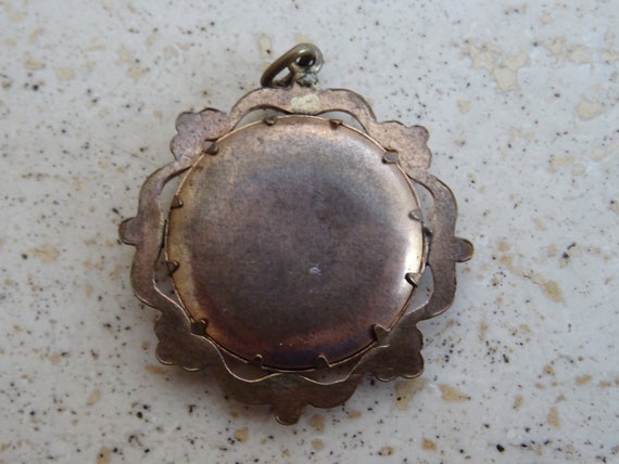 Antique French copper photo holder locket medal m… - image 5