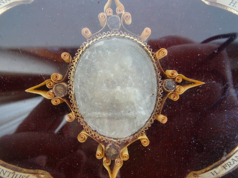 Museal Antique French Picture Shrine With Relic of Saint Francis, Saint ...