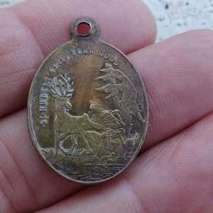 Religious antique French catholic copper medal pendant charm medallion Holy charm of Saint Hubert and Saint Roch. (  5 )