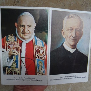 Cartão católico antigo religioso São Léon-Gustave Dehon e Papa João. FF 32
