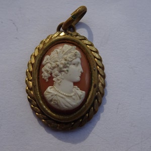 Antique French vermeil gold plated opaline camee medal pendant medallion charm of a French woman. 15 C image 8