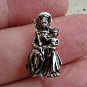 Religious antique French catholic silver plated brooch of Holy Virgin Mary Our Lady and Child Jesus. ( M 27 )