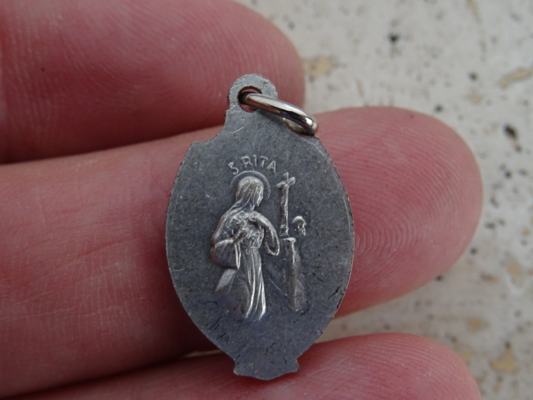 Religious Antique French Catholic Silver Plated Medal Pendant Medallion ...