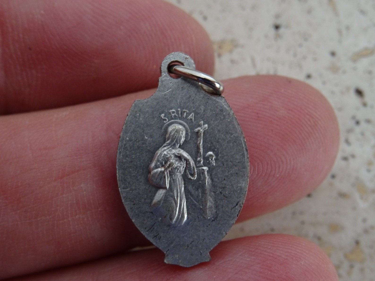 Religious Antique French Catholic Silver Plated Medal Pendant Medallion ...