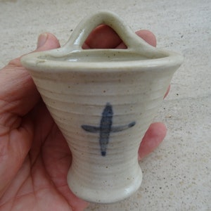 Religious catholic French porcelainen Holy water font stoup with a cross crucifix. ( N 7 )