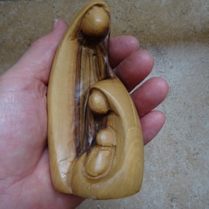 Religious antique Frenclh catholic wooden  statue of the Holy Family Saint Joseph and Holy Virgin Mary Our Lady with Child Jesus Christ.  V