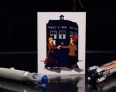 SALE! Doctor Who Art Card "Battle of The Doctors" - 4 1/4" x 5 1/2" with envelope - Dr Who, Whovian, Nerdy, Geeky, Birthday, Tenth, Eleventh