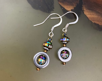 Silver hematite earrings with multicolor pave accents Birthday gift for her Gift for women Mother's Day gift Dangle earrings Drop earrings