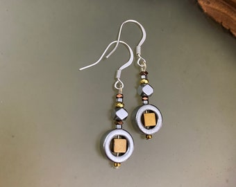 Cool silver and gold hematite earrings Birthday gift for her Gift for women Mother's Day gift Valentine gift Dangle earrings Drop earrings