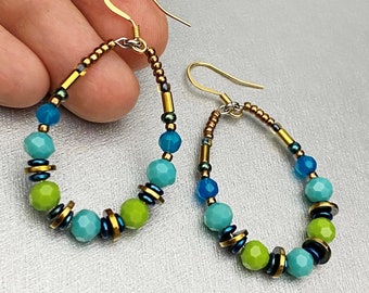 Colorful hoop earrings for her Statement bohemian earrings for women Unique birthday gift for daughter Mother's Day gift Trendy teen earring