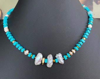 Cool turquoise and pearl choker Gift for girlfriend Necklace for her Trendy Teen necklace Birthday Gift for daughter Valentine gift for her