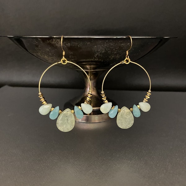 Prehnite chalcedony amazonite gemstone statement earrings Large hoops Unique Birthday gift for mother daughter girlfriend wife Anniversary