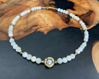 Trendy mother of pearl Dainty white necklace for her Jewelry for women Gift for daughter mother girlfriend Summer beaded choker for teens