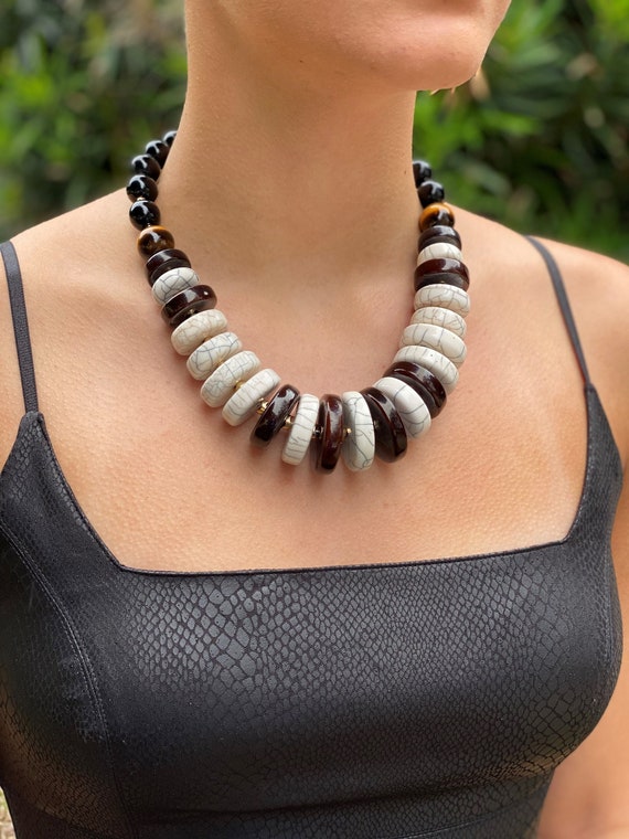 Cool Chunky Black and White Statement Necklace Large Bib - Etsy