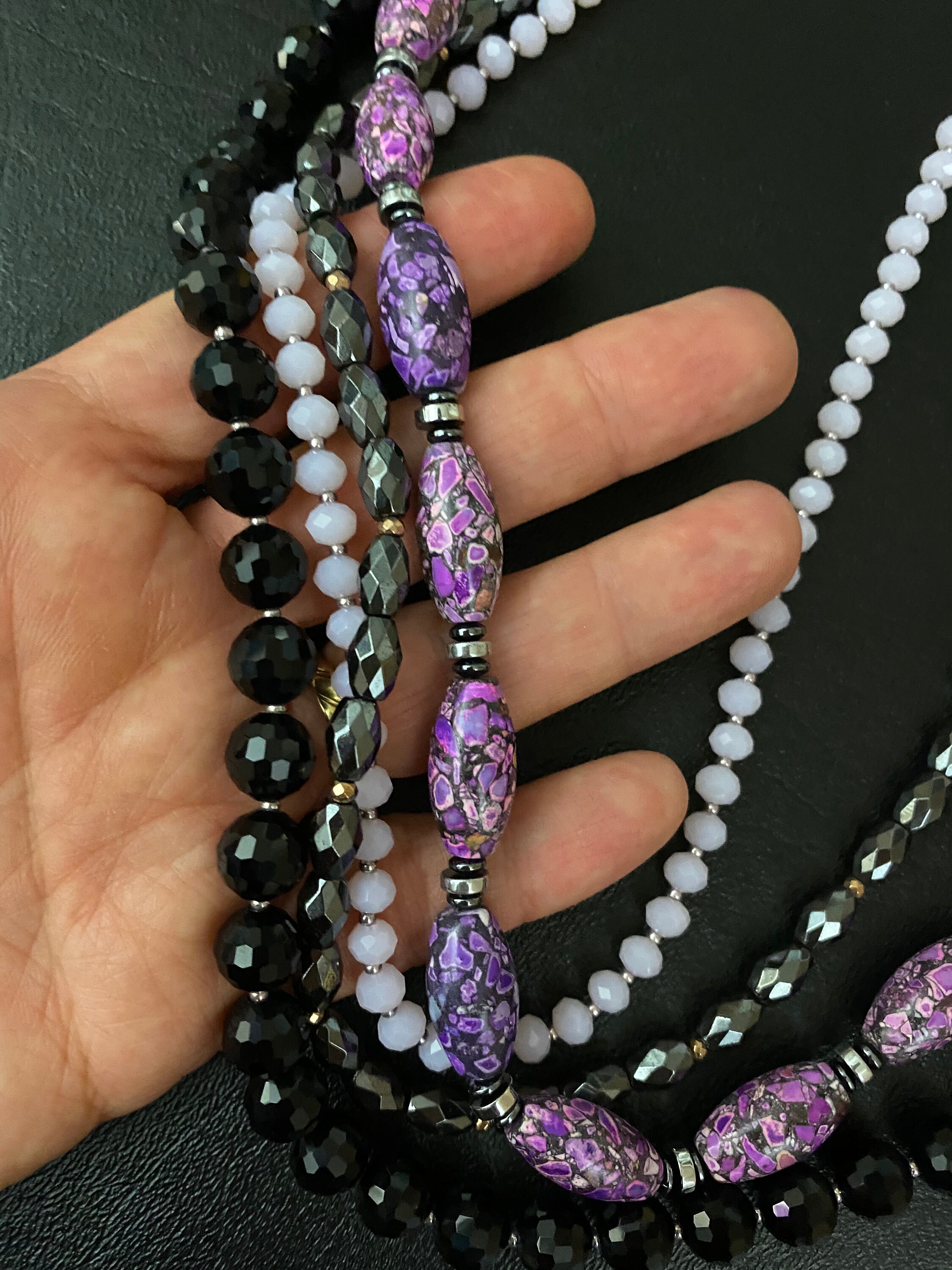 Multilayered Purple Black Gemstone Necklace 40th 50th
