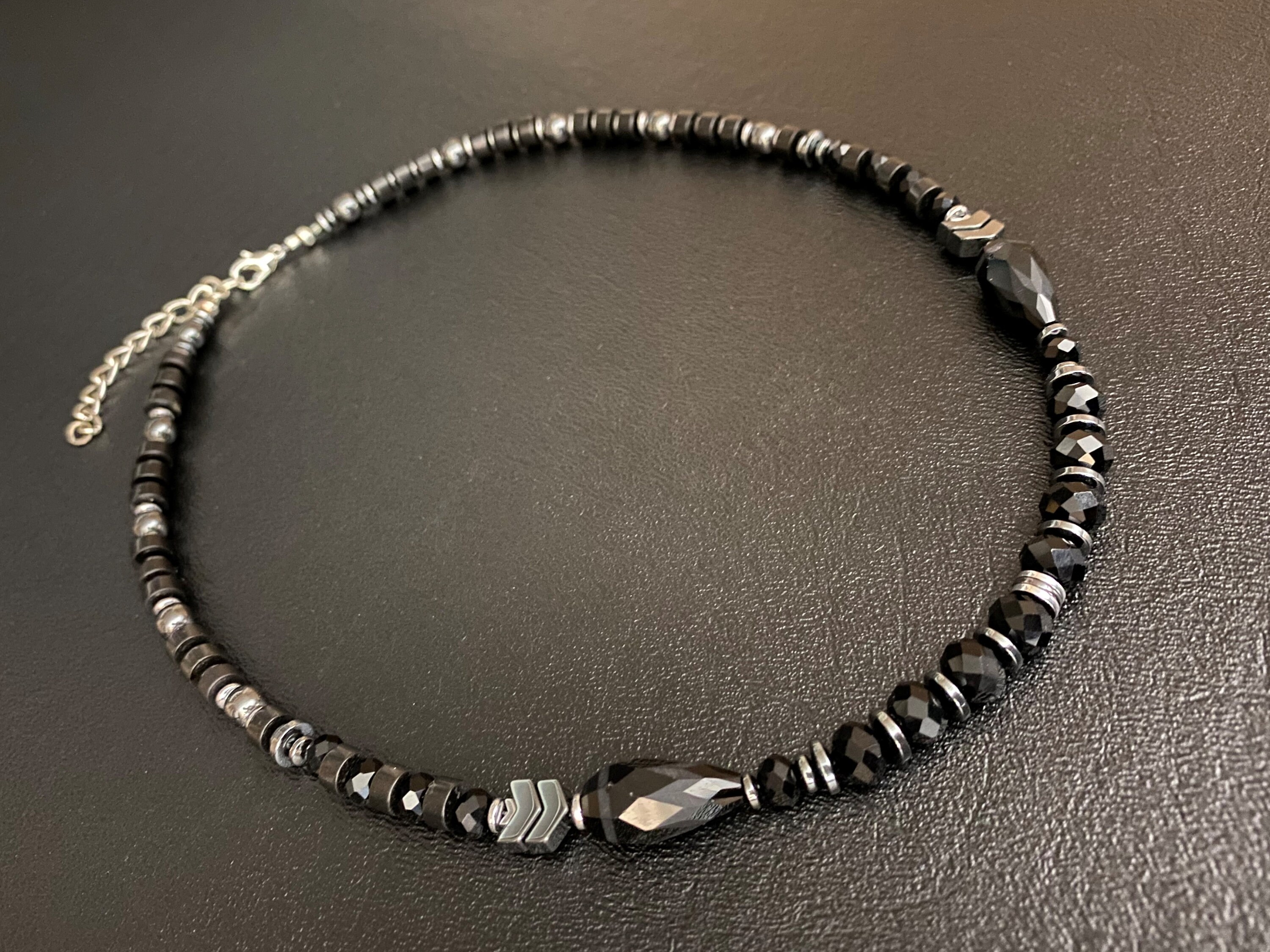 Black Gothic Necklace Spider Skull 【chainmail】black stone 